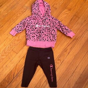 Champion Pink Leopard Hoodie and Black Leggings Set